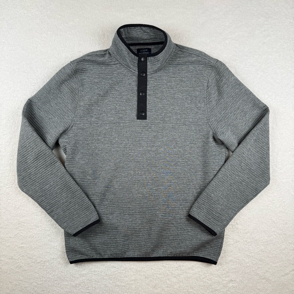 J.CREW Mens Authentic Quilted Fleece Knit Snaps Pullover Sweater Size Medium